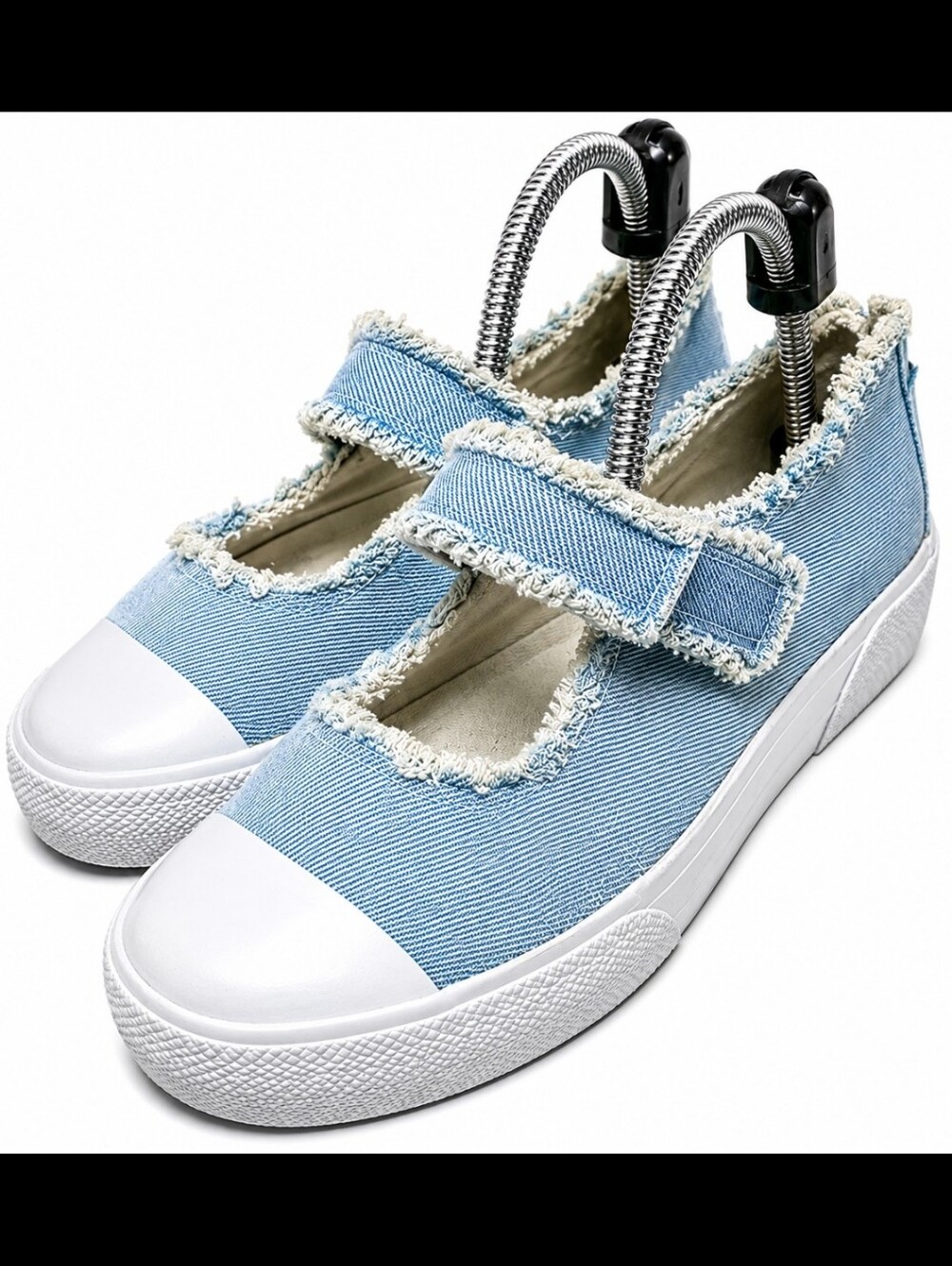 UBFEN Denim Mary Jane Platform Sneakers Women Size 6.5 M Canvas Frayed Blue [8C